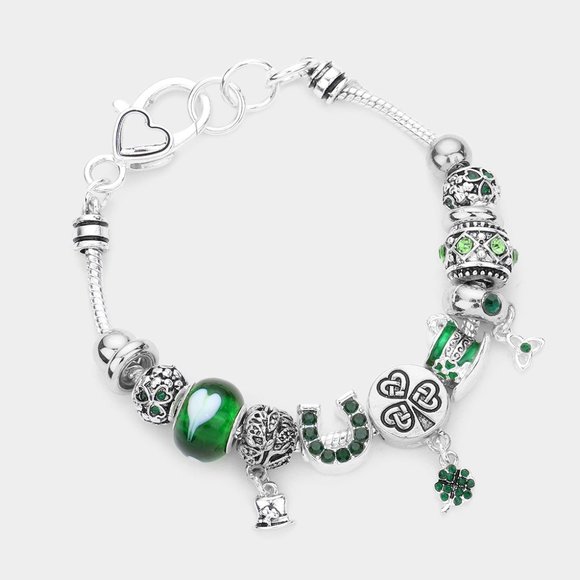 Jewelry - • St. Patrick's Day Clover Hat Horseshoe Multi Bead Bracelet